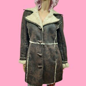 Y2K Le Chateau Penny Lane Coat Faux Leather Faux Fur Size M Dark Brown